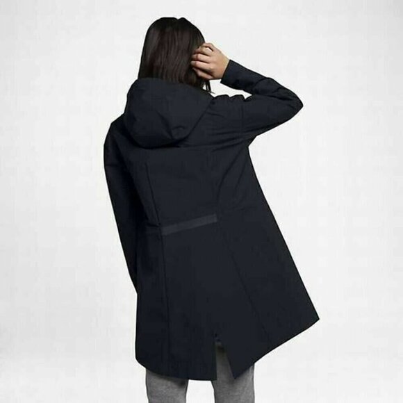 Nike Hooded Parka Jacket Women’s Small Black Water Resistant Packable Midi Coat - Picture 11 of 11
